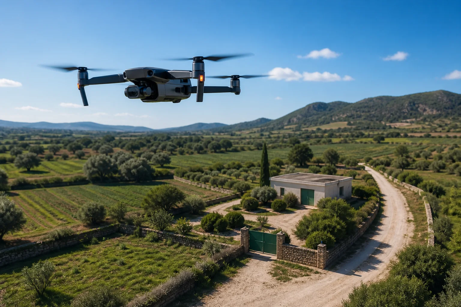 Verificación aérea con dron en finca rural